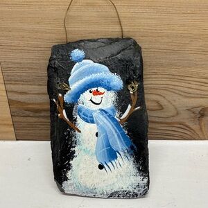 Christmas ornament hand-painted slate tile snowman